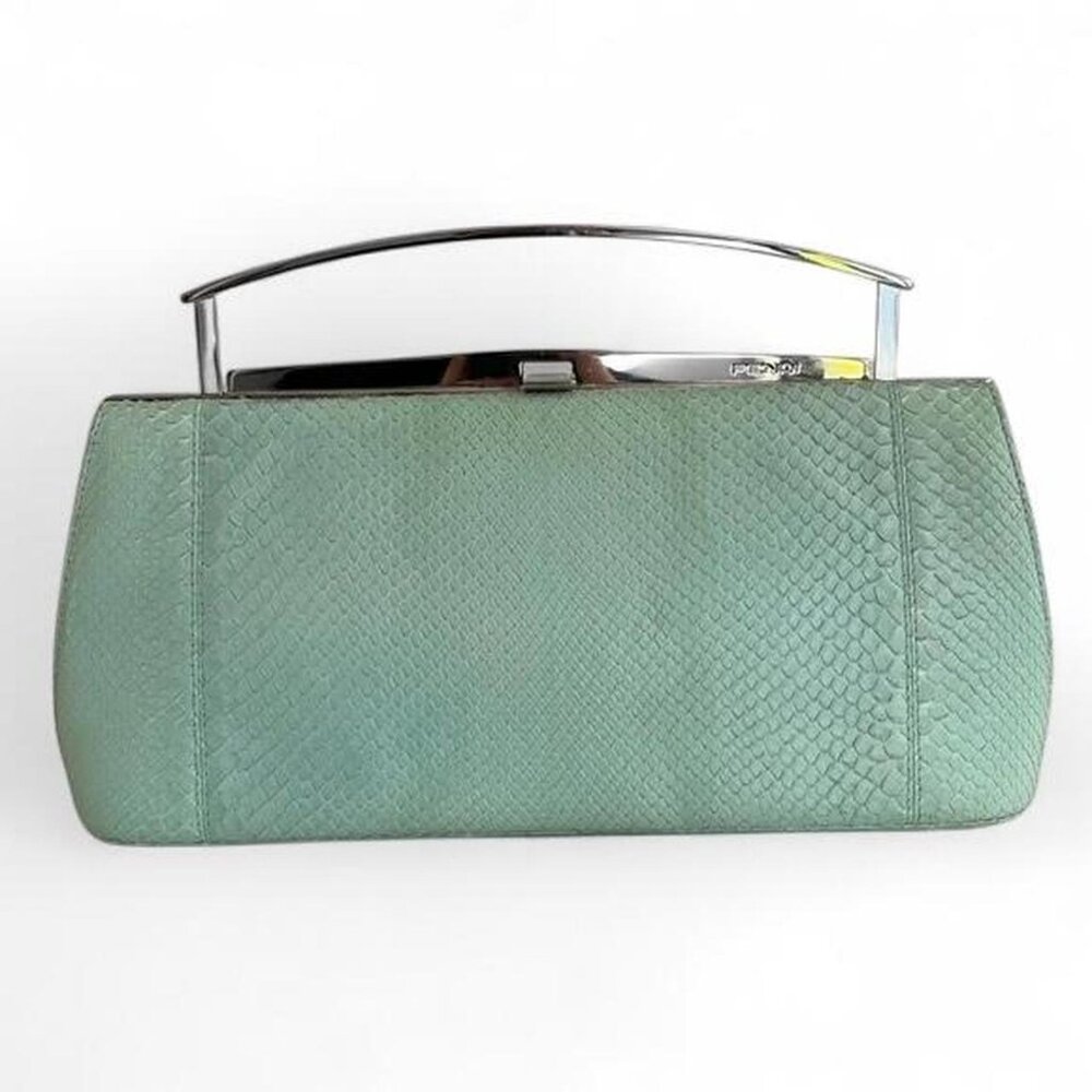 RARE Vintage Fendi Snakeskin Leather Structured Clutch Bag in good condition